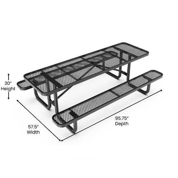 Commercial Grade Expanded Mesh Metal Outdoor Picnic Table with Anchors