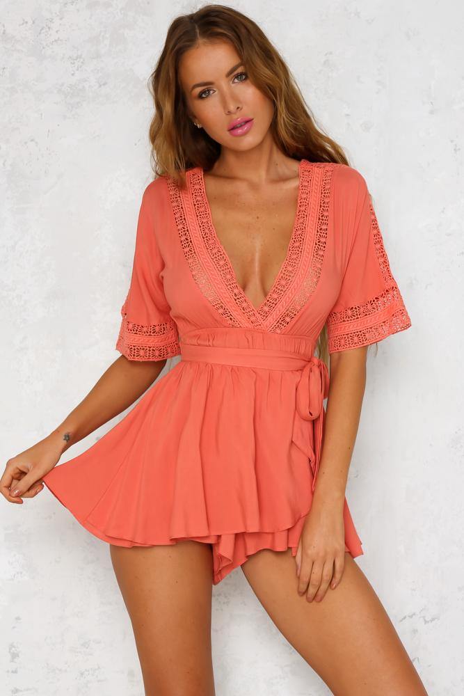 Heart Break Queen Romper Coral