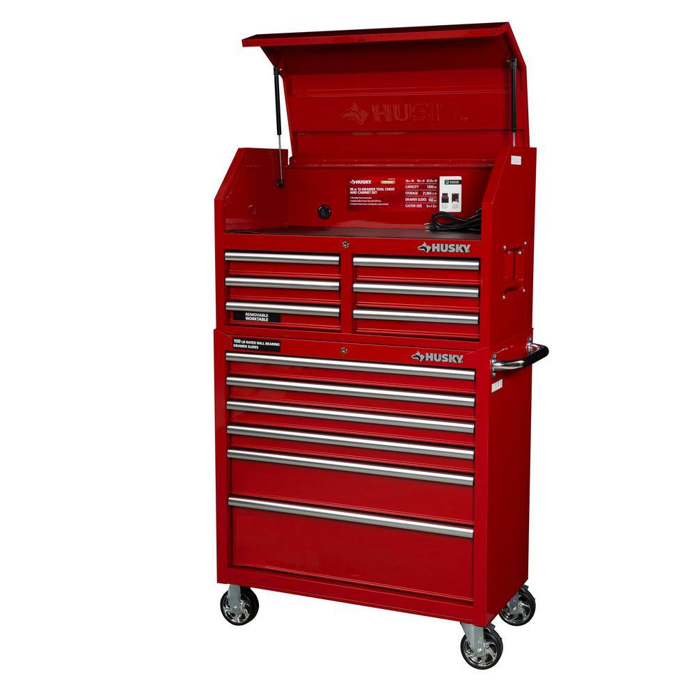 Husky 36 in. W 12-Drawer Gloss Red Combination Tool Chest and Cabinet Combo UACT-H-360121