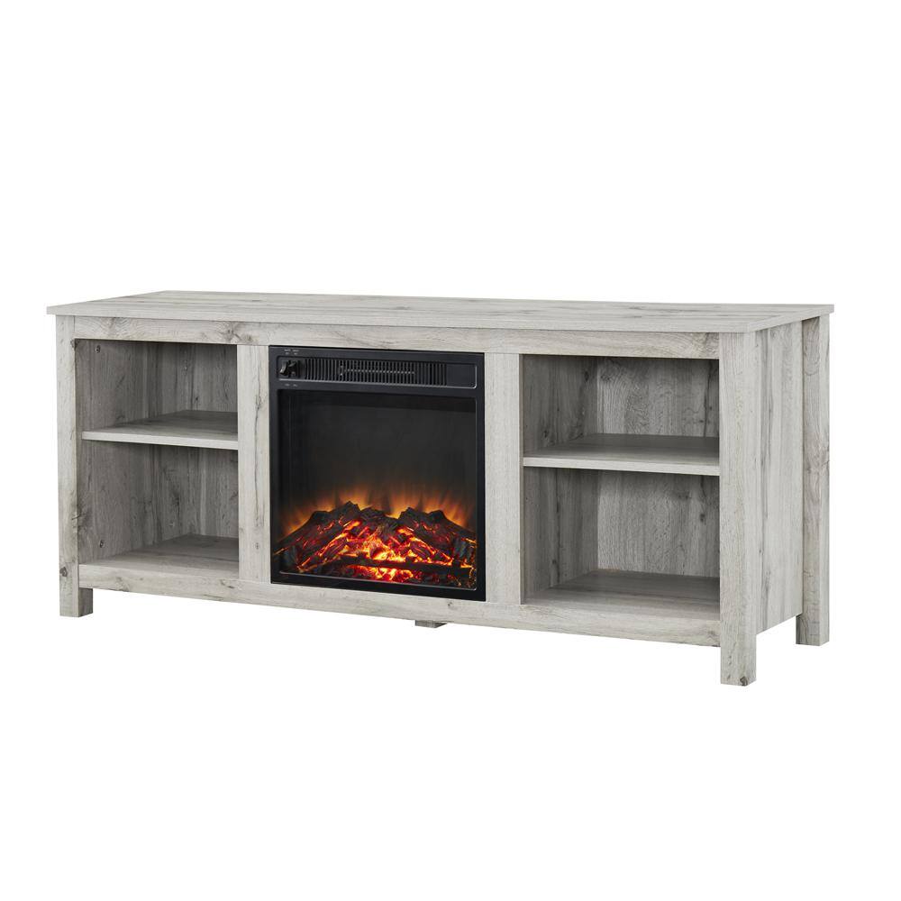 58 in. Gray Wood Electric Fireplace TV Stand with Open Storage Shelves Fits TV's up to 65 in. with Cable Management STVStand2022-5