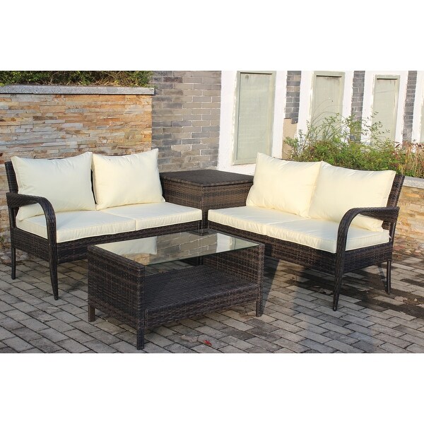 4 Piece Wicker Rattan Outdoor Sofa Set with Storage Box - Overstock - 37284691