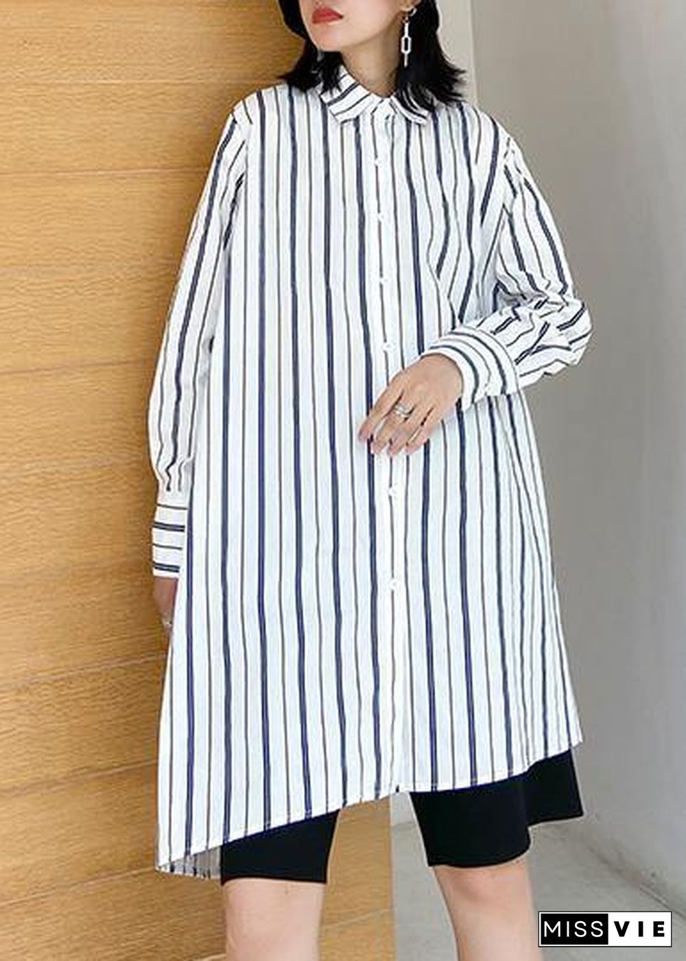 Art striped clothes lapel Button Down Dresses long shirt