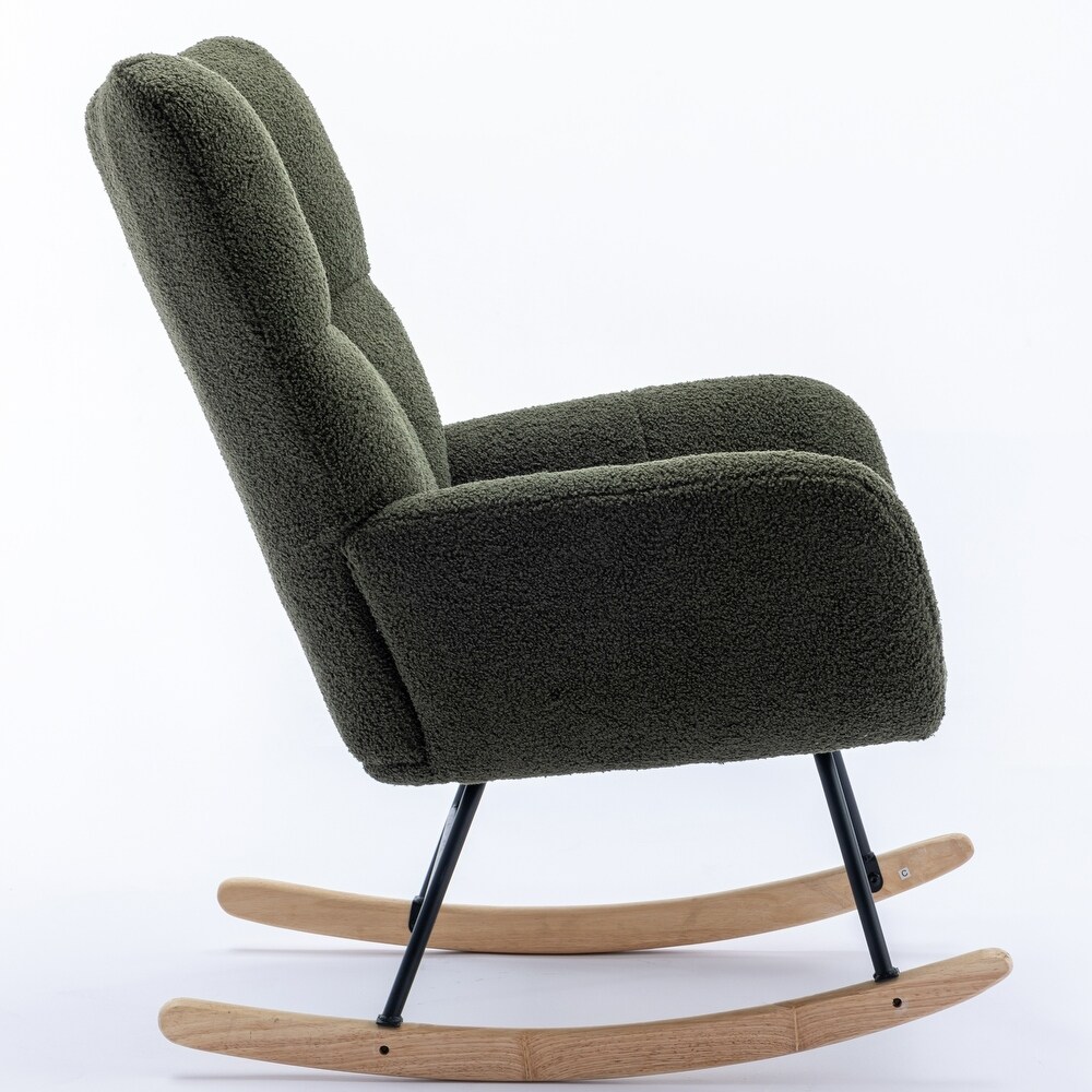 Soft Velvet Rocking Chair  Comfy Wingback Glider Rocker  Dark Green