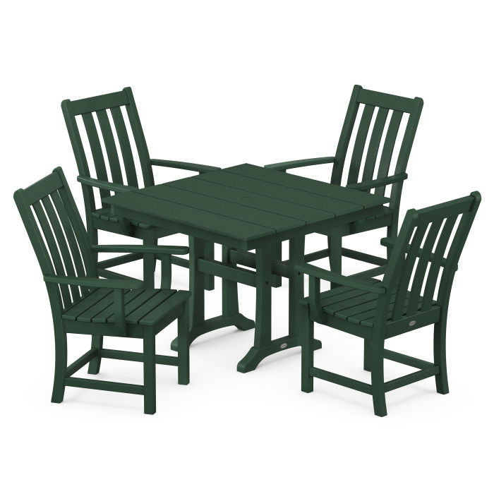 Polywood Vineyard 5-Piece Farmhouse Trestle Arm Chair Dining Set PWS643-1