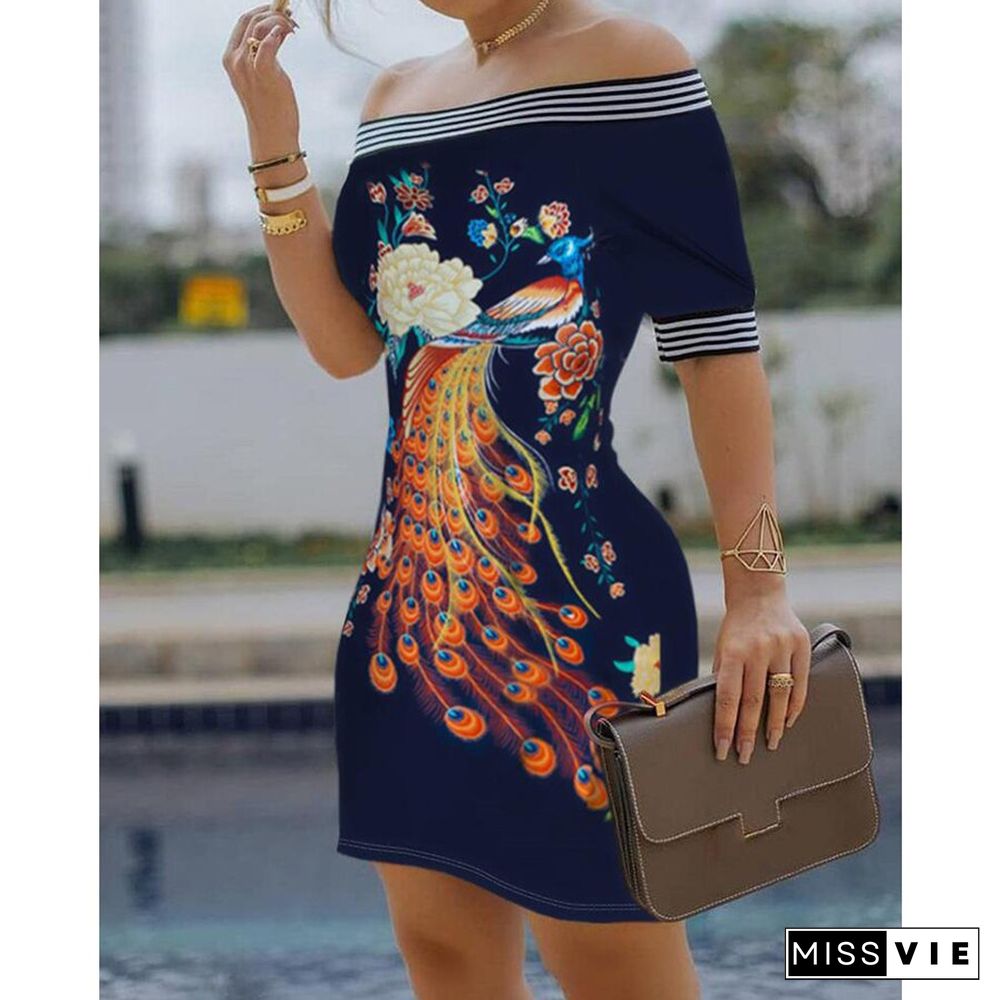 Ladies Dress One-shoulder Printed Slim Pencil Skirt New Skirt