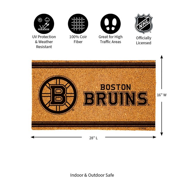 Evergreen Boston Bruins Logo Turf Mat Brown 28 X 16 Inches Indoor Outdoor Doormat