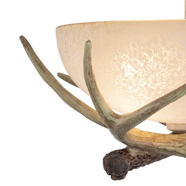 Lodge 12-in W Cream Rustic Antler Bowl Semi Flush Mount Ceiling Light Cream Glass - 12-in W x 9-in H x 12-in D