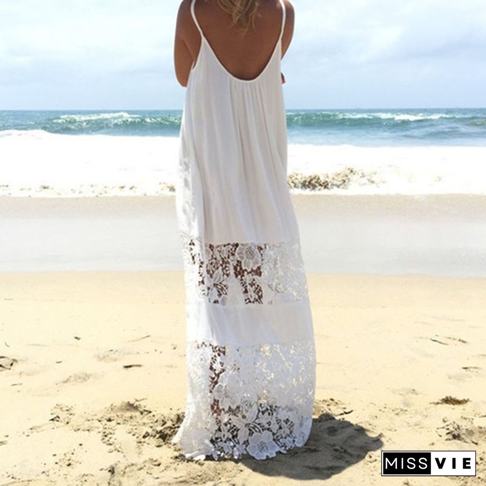 Women Lace Beach Boho Maxi Sundress Sleeveless Long Dress Party Holiday Strapless Dresses