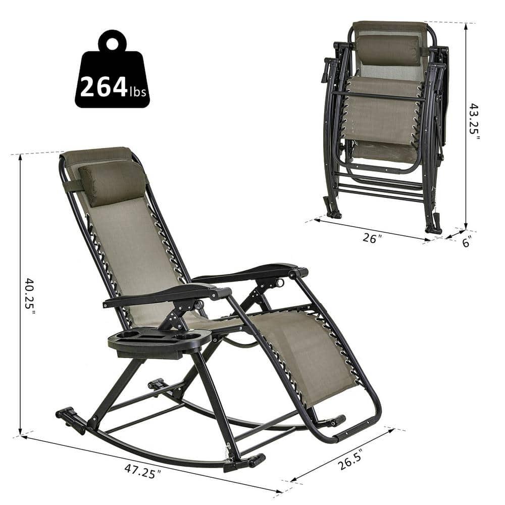 Outsunny Folding Zero Gravity Rocking Lounge Chair with Cup Holder Tray Durable Fabric and Folding Design in Grey