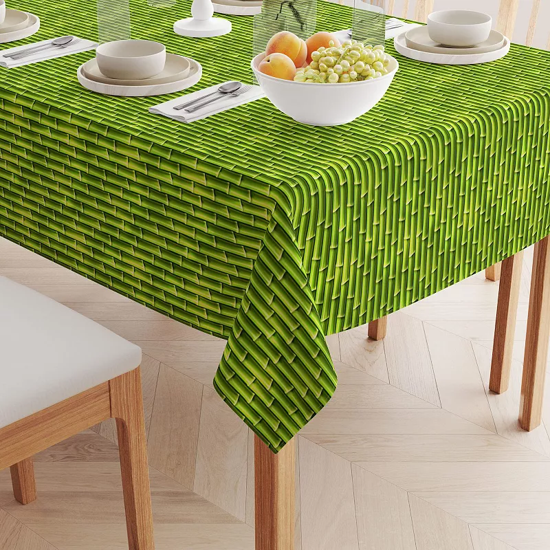 Square Tablecloth， 100% Polyester， 54x54， Green Bam boo Sticks