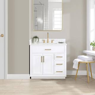 Altair Gavino 36 in. W x 22 in. D x 34 in. H Bath Vanity in White with Grain White Composite Stone Top 557036-WH-GW-NM