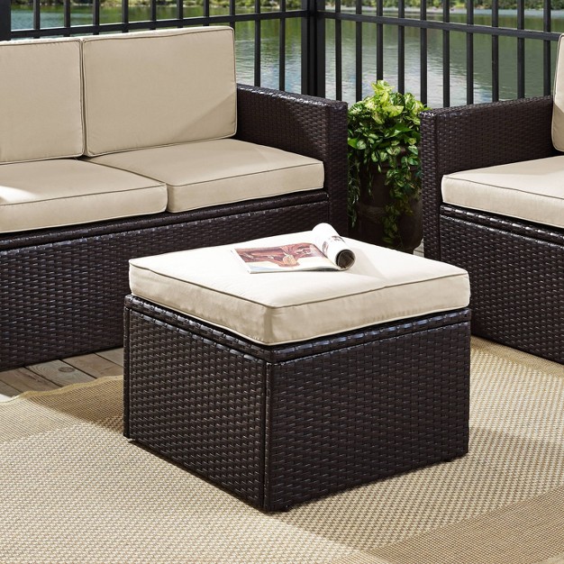 Palm Harbor Outdoor Wicker Ottoman Sand Crosley