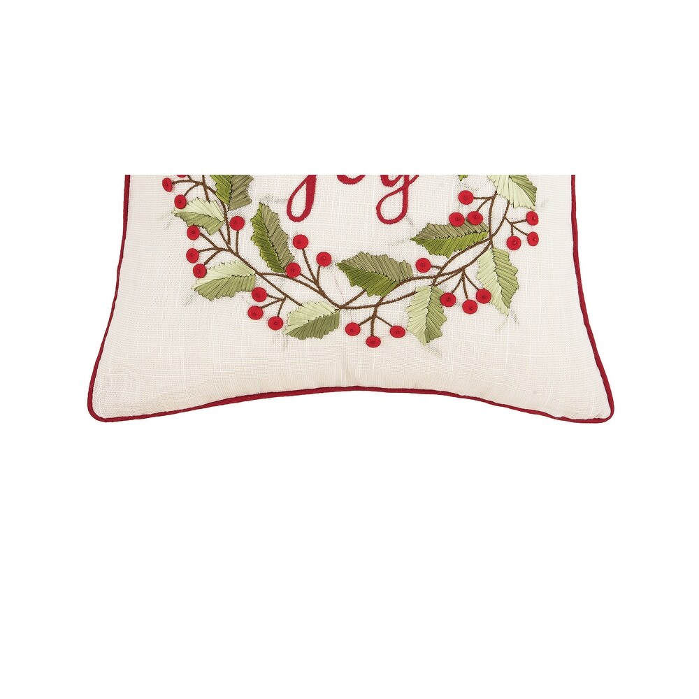 Joy Wreath Embroidered Throw Pillow