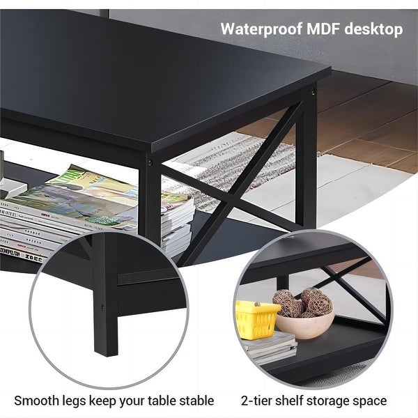 Coffee Table End Table with Storage Shelf，Black