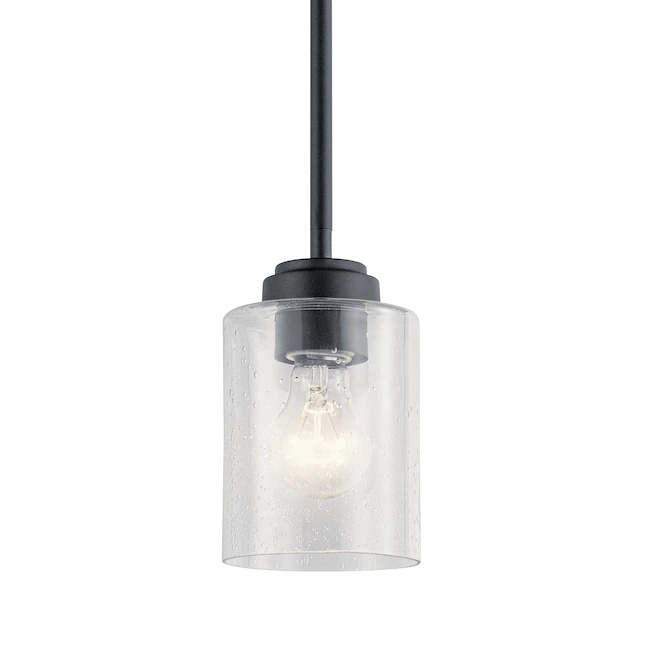 Kichler 44032BK Winslow Black Modern/Contemporary Seeded Glass Cylinder Mini Pendant Light