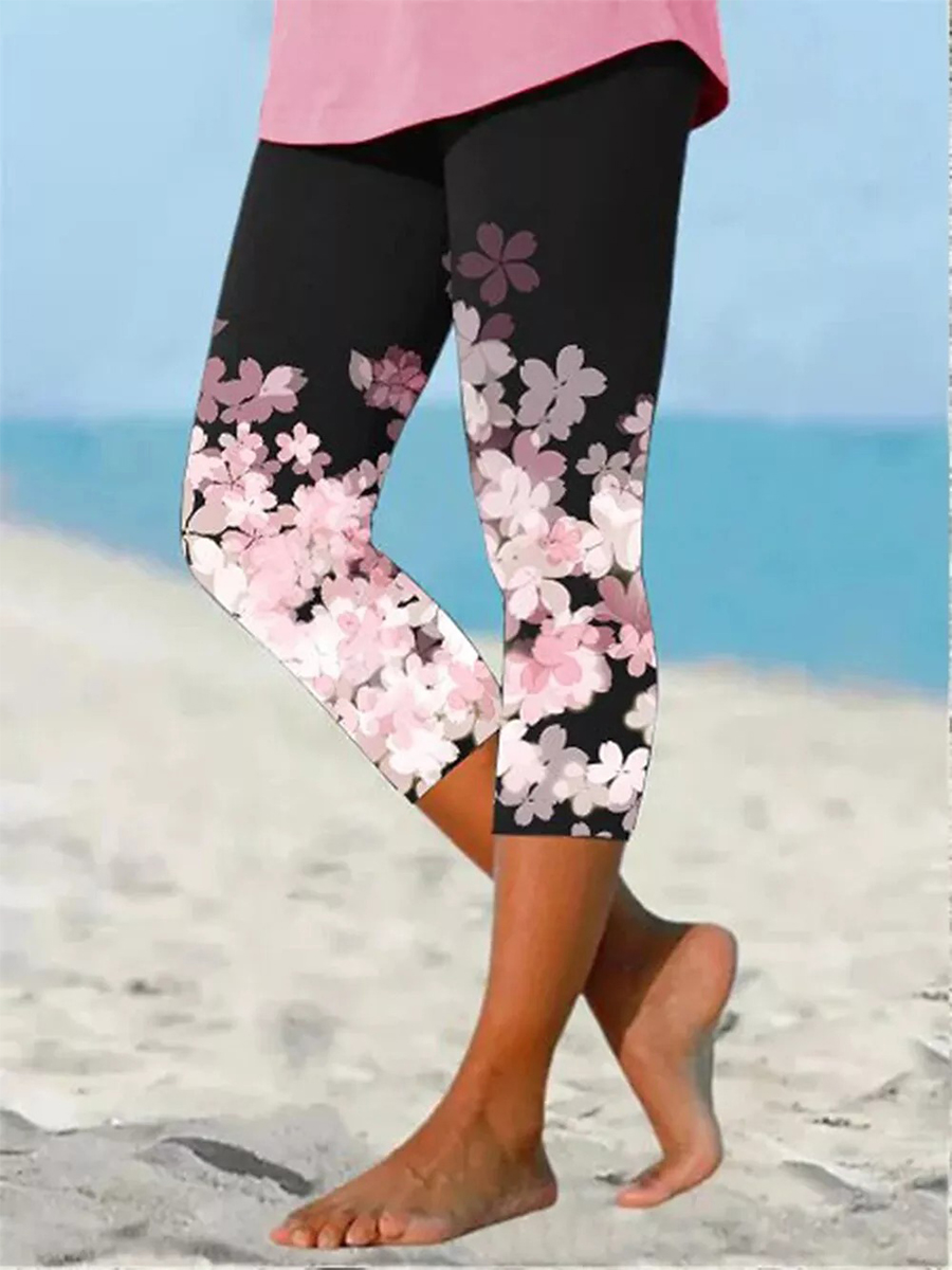 Casual Floral Skinny Printed Three Quarter Pants