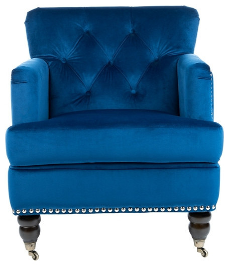 Leonard Tufted Club Chair Navy Blue/Espresso   Eclectic   Armchairs And Accent Chairs   by V.S.D Furniture  Houzz