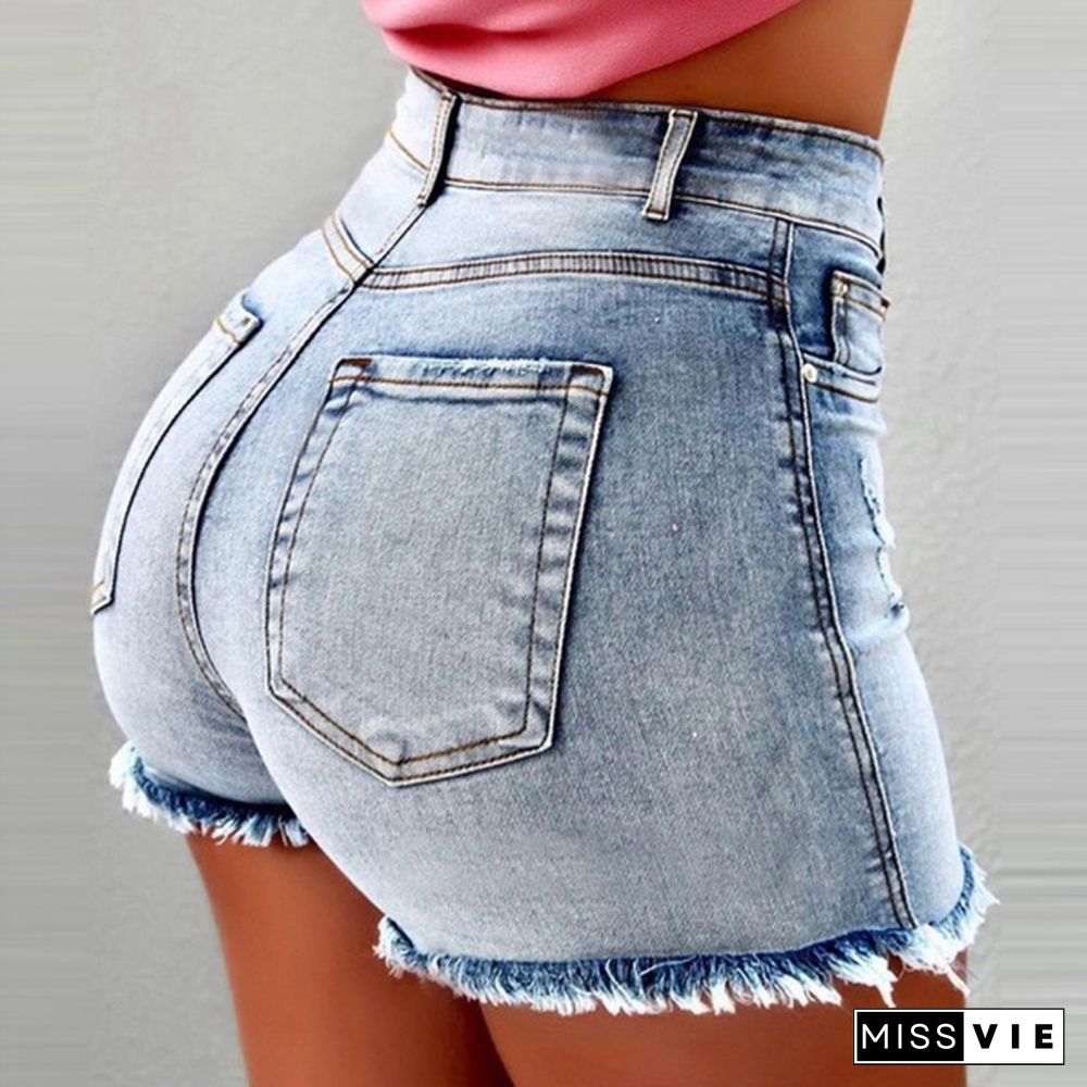 Women's Fashion Casual High Waist Denim Shorts Ladies Plus Size Package Hip Pants Jeans