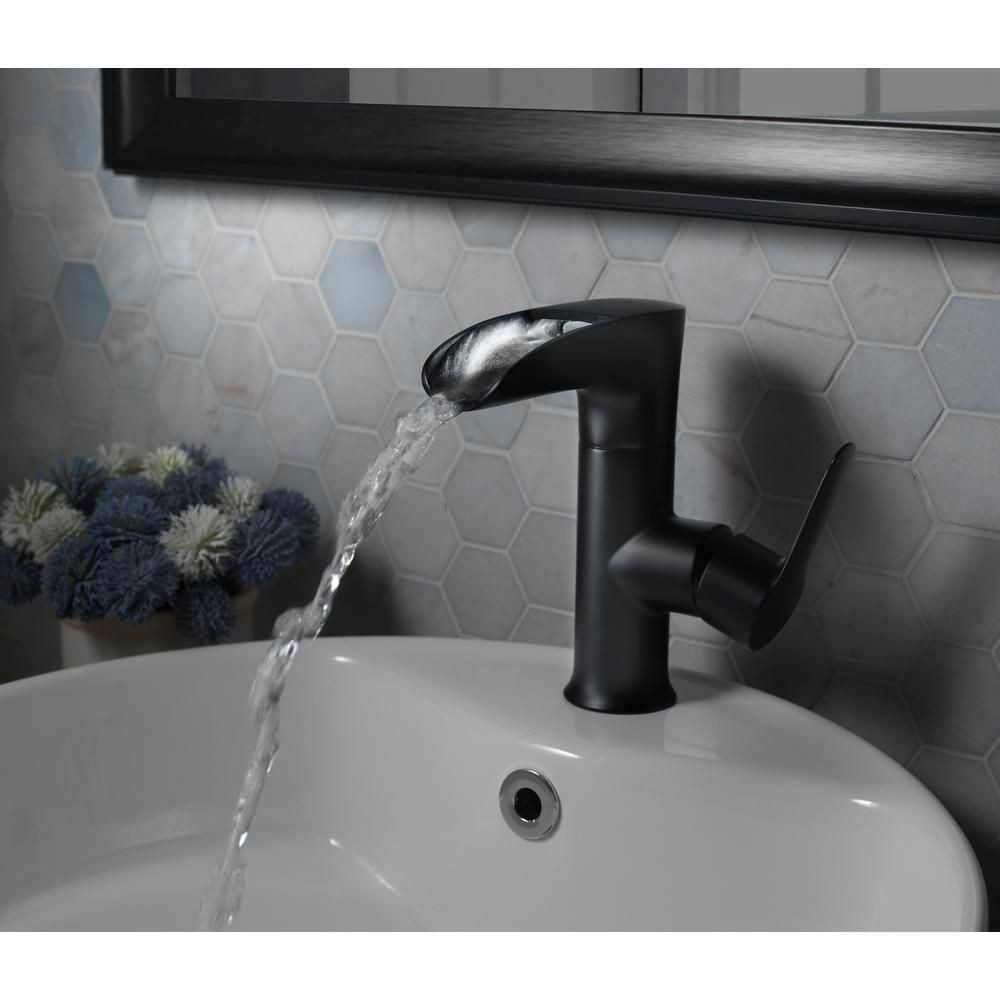 Tosca Single Hole 4 Single Slide Handle LED Bathroom Faucet with popup drain and deck plate in Matte Black