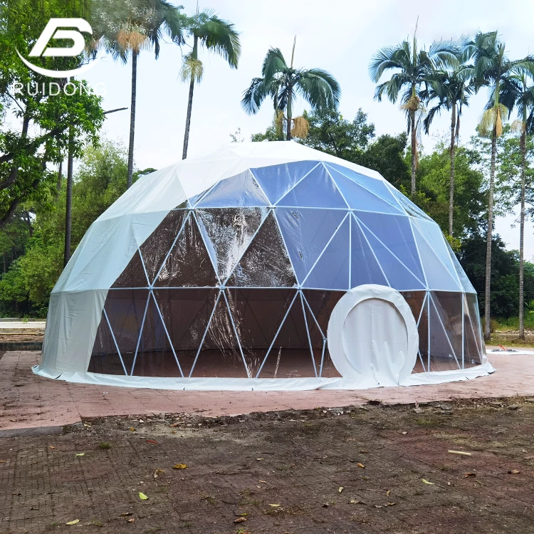 Customized Outdoor House Glamping PVC Canvas Dome Tent Geodesic Camping Hotel Tent White Transparent