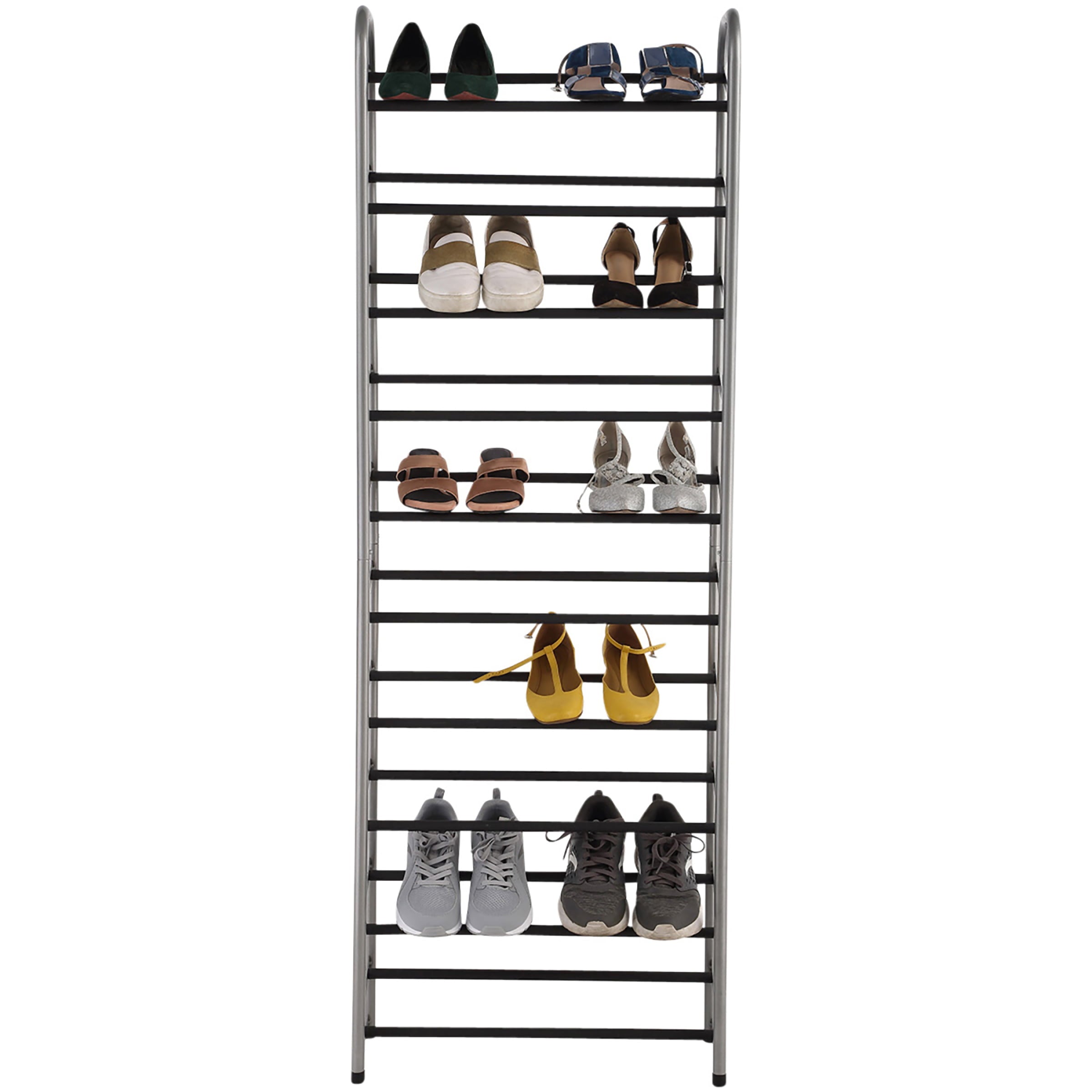 Mainstays 10-Tier Shoe Rack, Powder Coated Black and Silver Finish, 30 Pairs