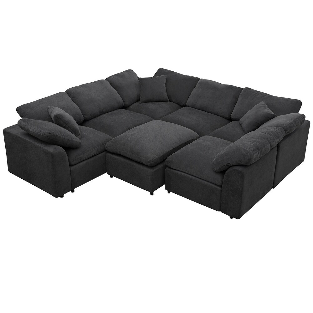 Grey L Shape Sectional Sofa Living Room Corner Sofa with Ottoman