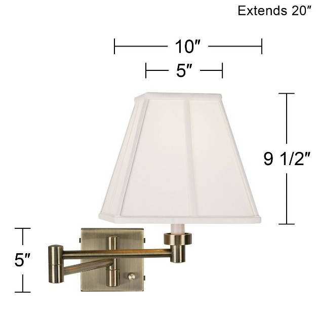 Barnes And Ivy Swing Arm Wall Lamp Antique Brass Plug in Light Fixture Ivory Fabric Square Shade Bedroom Bedside Reading