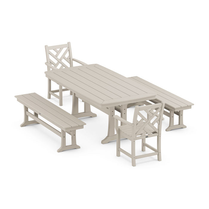 Polywood Chippendale 5-Piece Dining Set with Trestle Legs PWS1033-1