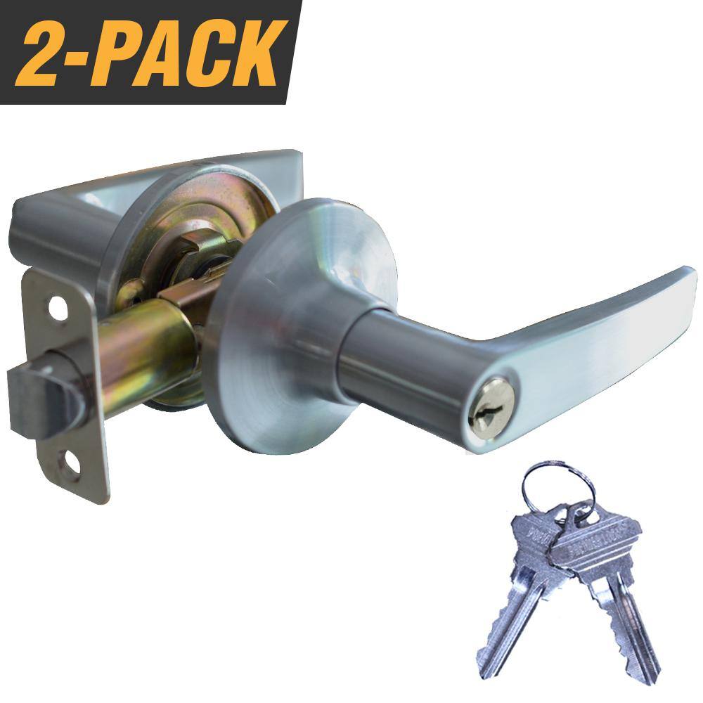 Premier Lock Satin Nickel Light Commercial Duty Entry Door Handle Lock Set with 4 Keys Total (2-Pack Keyed Alike) LEV02X-2