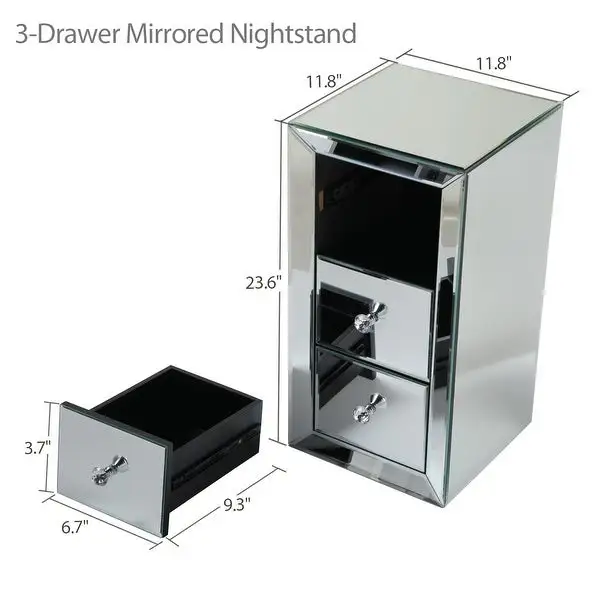 Mirrored Nightstand with 3 Drawers
