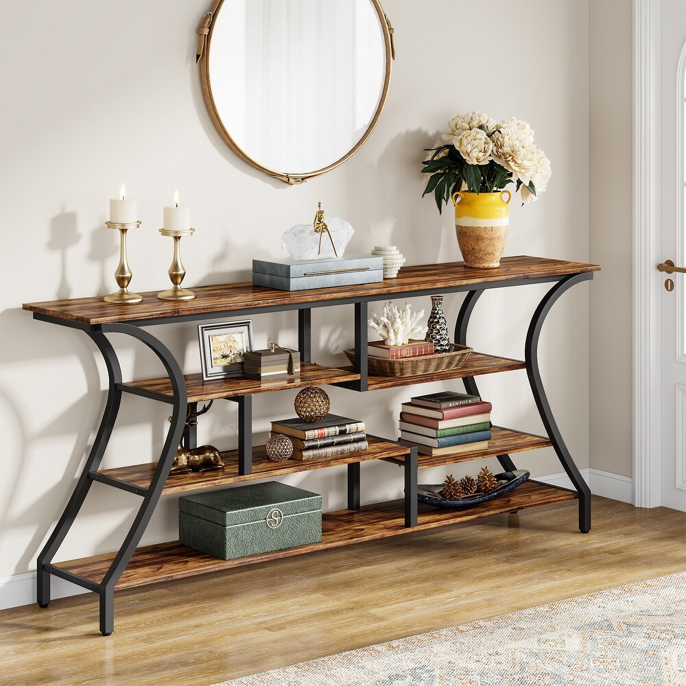 70.9 Inch Narrow Long Sofa Table with Storage Shelves