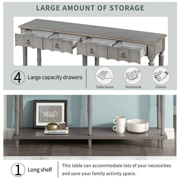 Rustic console desk， 58-inch long desk sofa， 3 drawers and three middle compartments