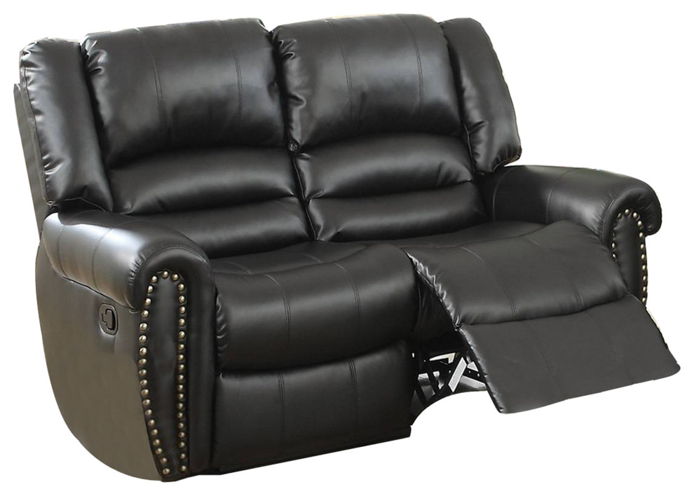 Benzara BM171446 Imposing Bonded Leather/Plywood Reclining Love Seat  Black   Transitional   Loveseats   by VirVentures  Houzz