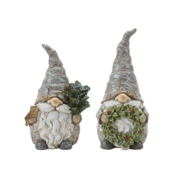 Set of 2 Woodsy Gnomes with Bird and Wreath Christmas Figurines 9.75