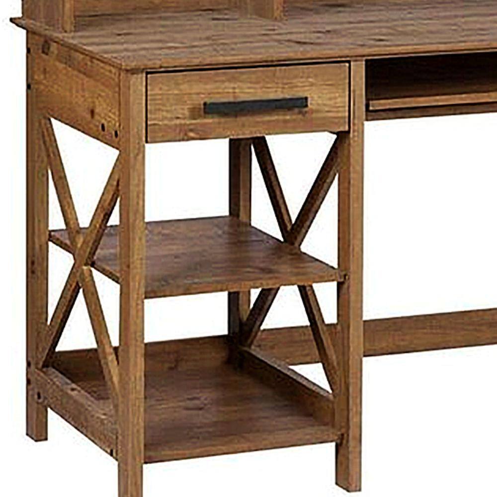 SAINT BIRCH Houston 47.24 in. Rustic Brown Writing Desk with Hutch SBAS1202-2PSV1