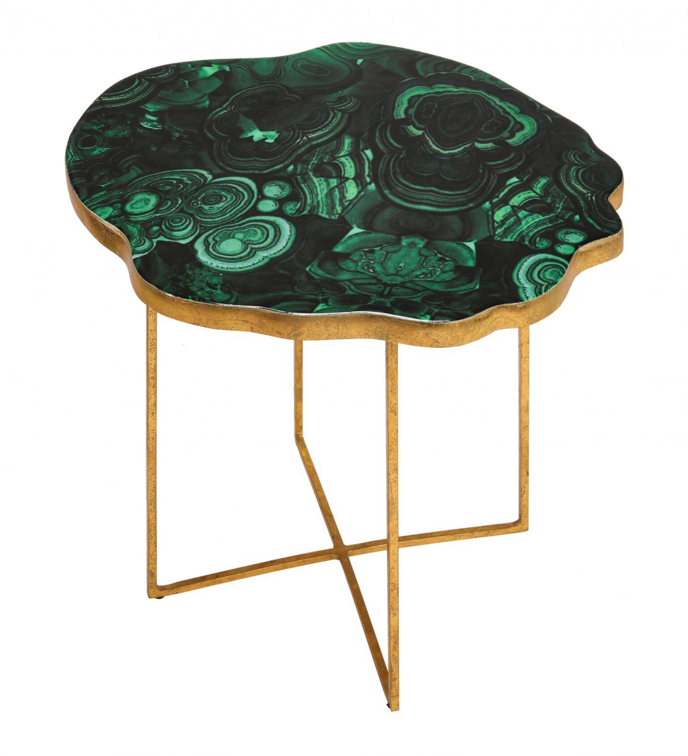 TOV Furniture Lily Agate Green and Gold Side Table with Gold Iron Legs