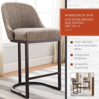 Leick Home Barrelback 39 in. Gray Linen Counter Stool with Espresso Metal Base (Set of 2) 10132ESGL