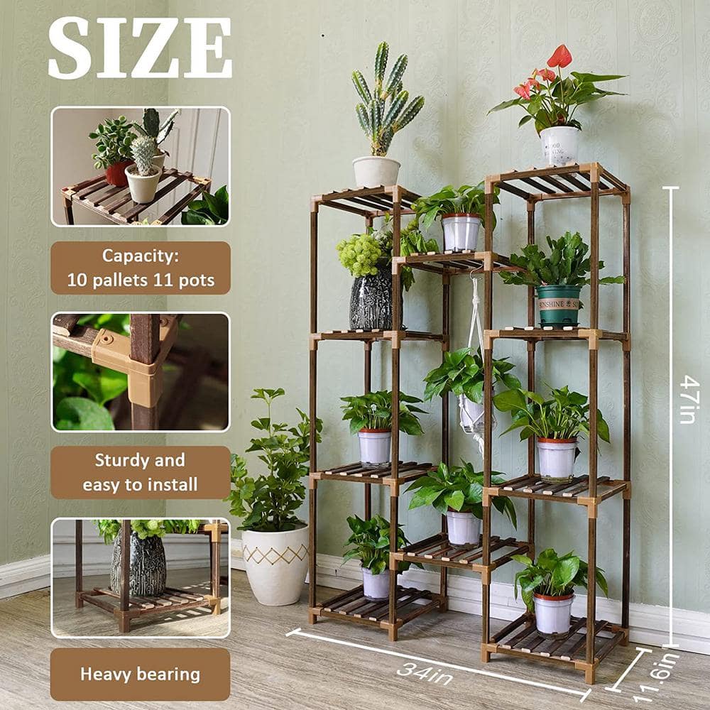 11-Pots Wooden Plant Stand Suitable for Room Corner Balcony Garden Terrace Plant Stand (4-Tiers) B09J2N28SV