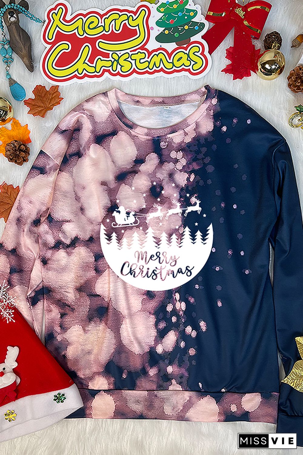 Christmas Scene With Santa Sweatshirt Women Wholesale