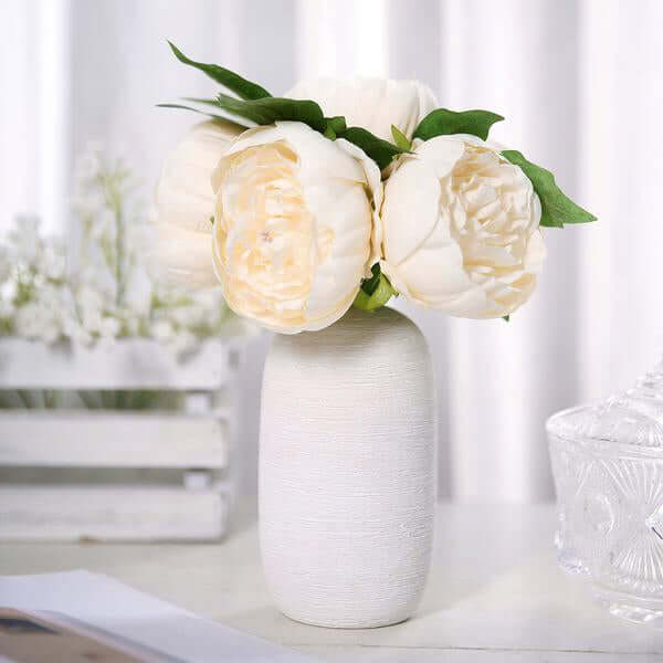 5 Flower Head Beige Peony Bouquet Artificial Silk Peonies Spray