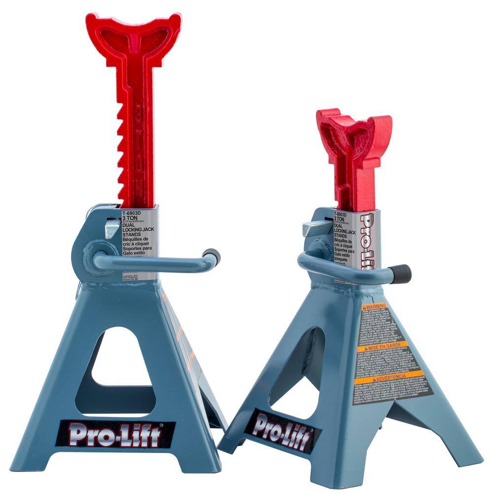 Pro-Lift 3-Ton Double Locking Pin Jack Stand with Cast Ductile Iron Ratchet Bar Pair T-6903D