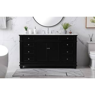 Timeless Home 60 in. W x 21.5 in. D x 35 in. H Single Bathroom Vanity in Black with White Marble TH100060BK