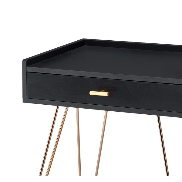 23.5 Inches 1 Drawer End Table with Hairpin Legs， Black and Copper