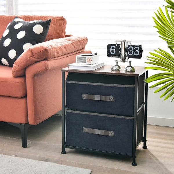 Gymax Nightstand End Side Table Dresser with 2 Pull-out Fabric Drawers