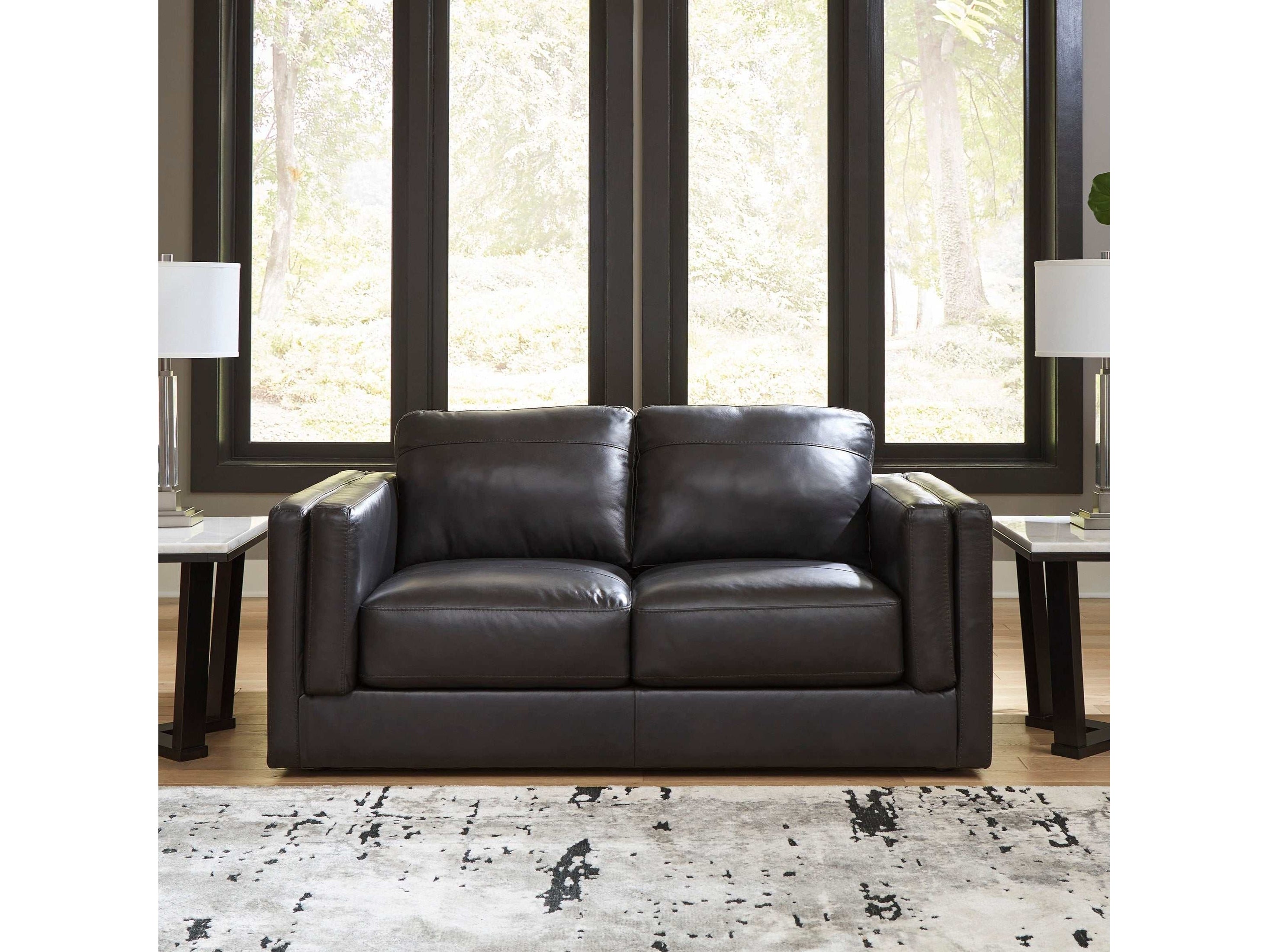 (Online Special Price) Amiata Onyx Leather Loveseat