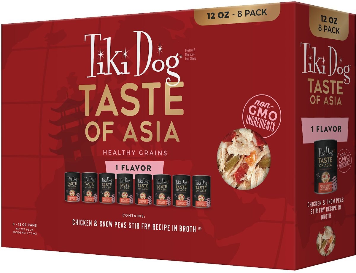 Tiki Dog Taste of Asia! Grain-Free Chicken and Snow Peas Stir Fry Chunks in Gravy Canned Dog Food， 12-oz， case of 8