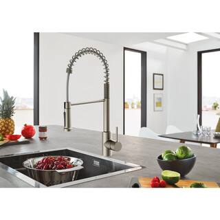 PRIVATE BRAND UNBRANDED Single-Handle Pull Down Spring Sprayer Kitchen Faucet in Brushed Nickel D00236B