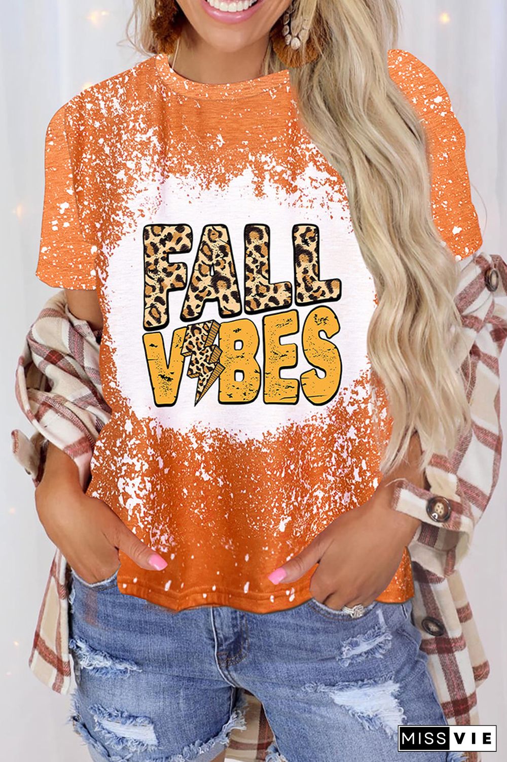 FALL Vibes Leopard Bleached Graphic Tee