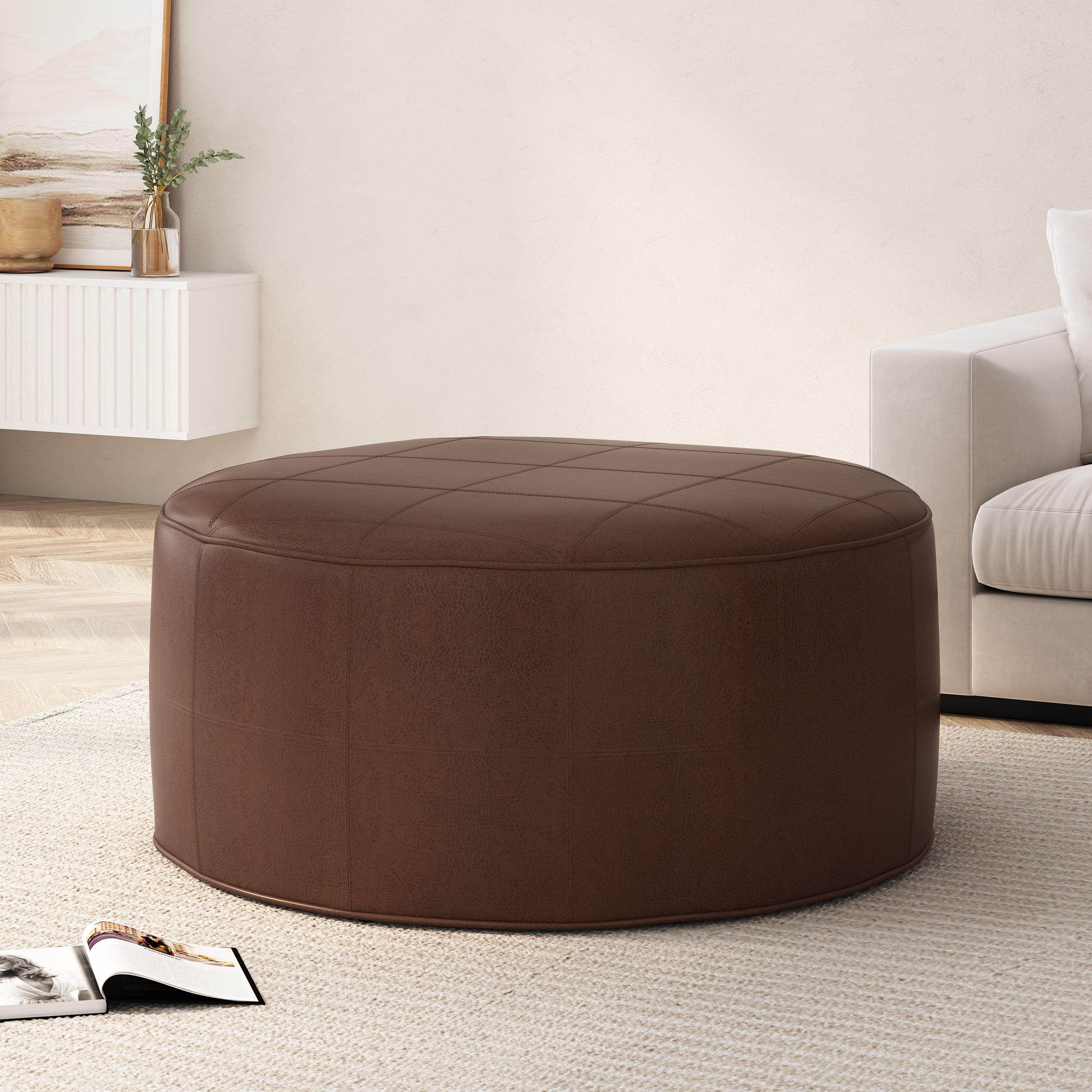 Dored Faux Leather Upholstered Ottoman