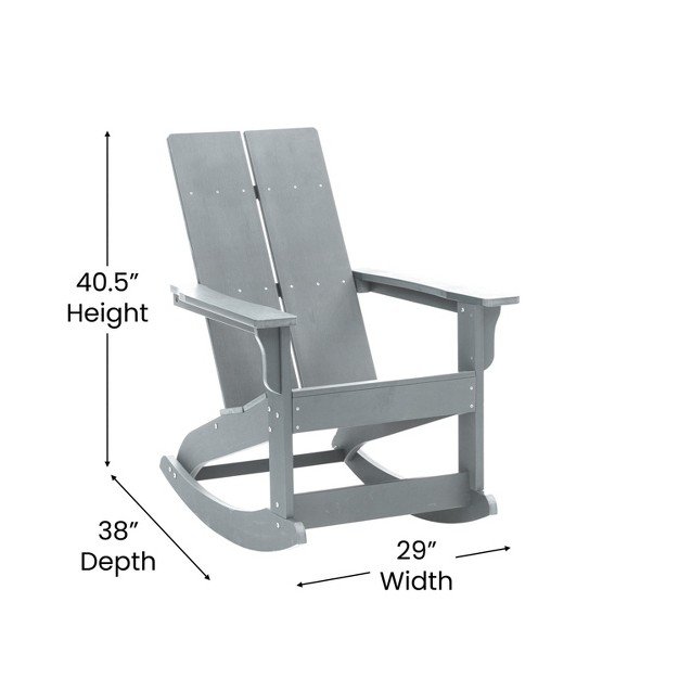 Flash Furniture Set Of 2 Finn Modern Commercial Grade All weather 2 slat Poly Resin Rocking Adirondack Chairs With Side Table